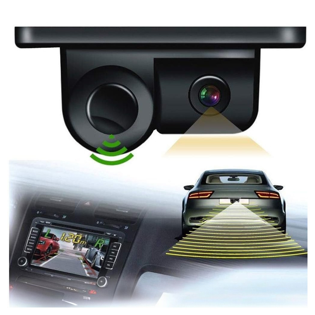 foto del prodotto trade shop retrocamera ac 201 hd telecamera posteriore sensore parcheggio 2in1 angolo 120 