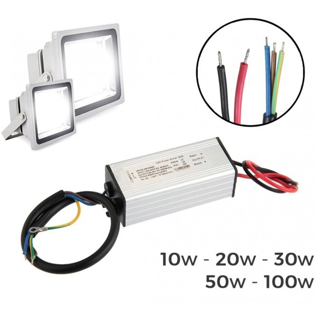 foto del prodotto trade shop ricambio led driver 10w 20w 30w 50w per faro a led corrente continua alluminio 10 watt