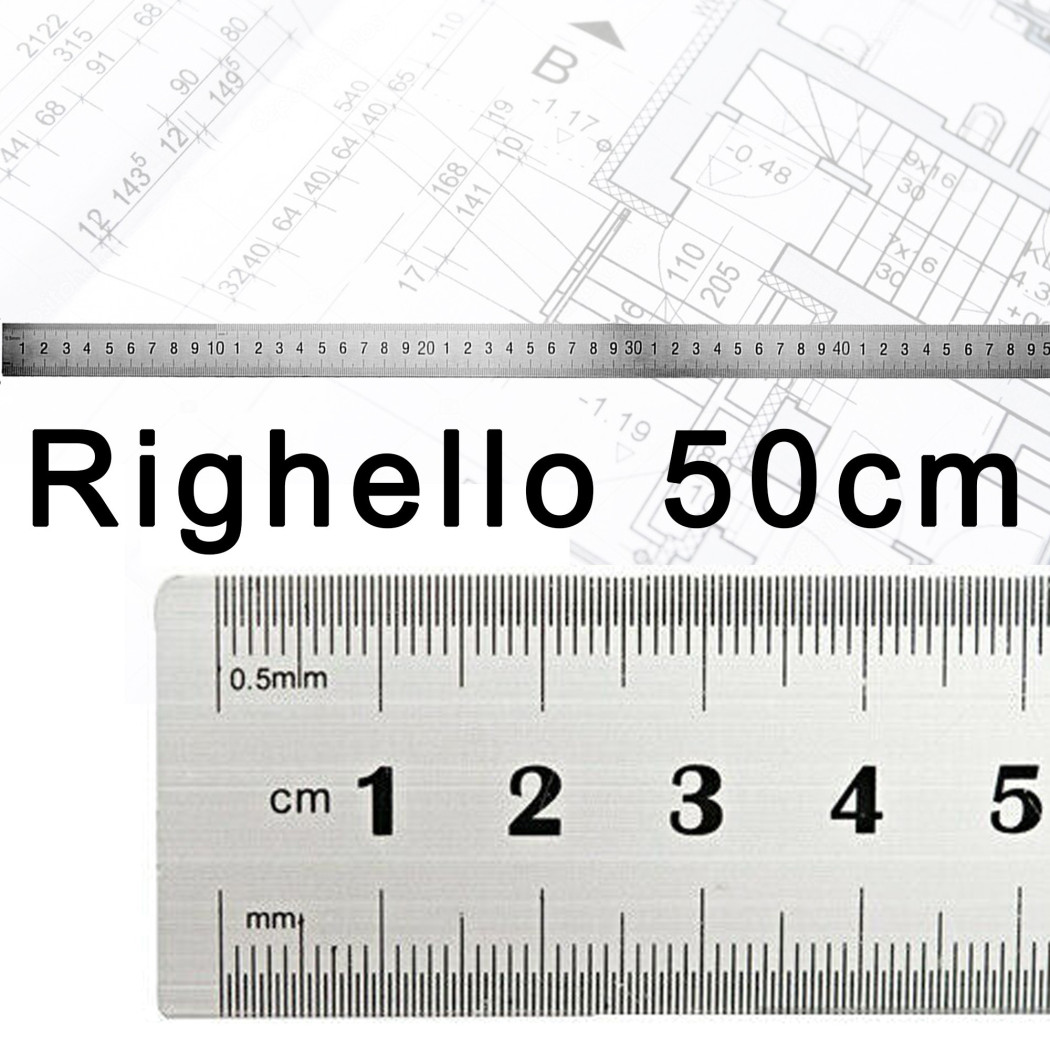 foto del prodotto trade shop righello metro 1mm a 50cm metallo acciaio riga multifunzione segnatura cm e inch 