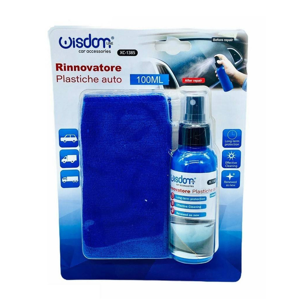 foto del prodotto trade shop rinnova plastiche per auto e moto kit con spray lucida igienizza con panno 
