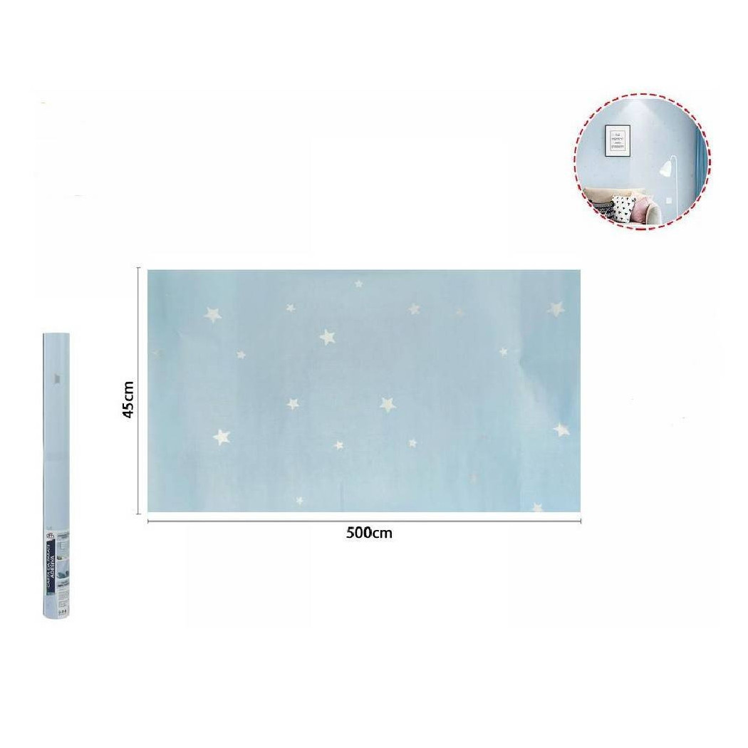 foto del prodotto trade shop rotolo pellicola adesiva azzurra con stelle 45cm x 5mt mobili carta parati 71129 