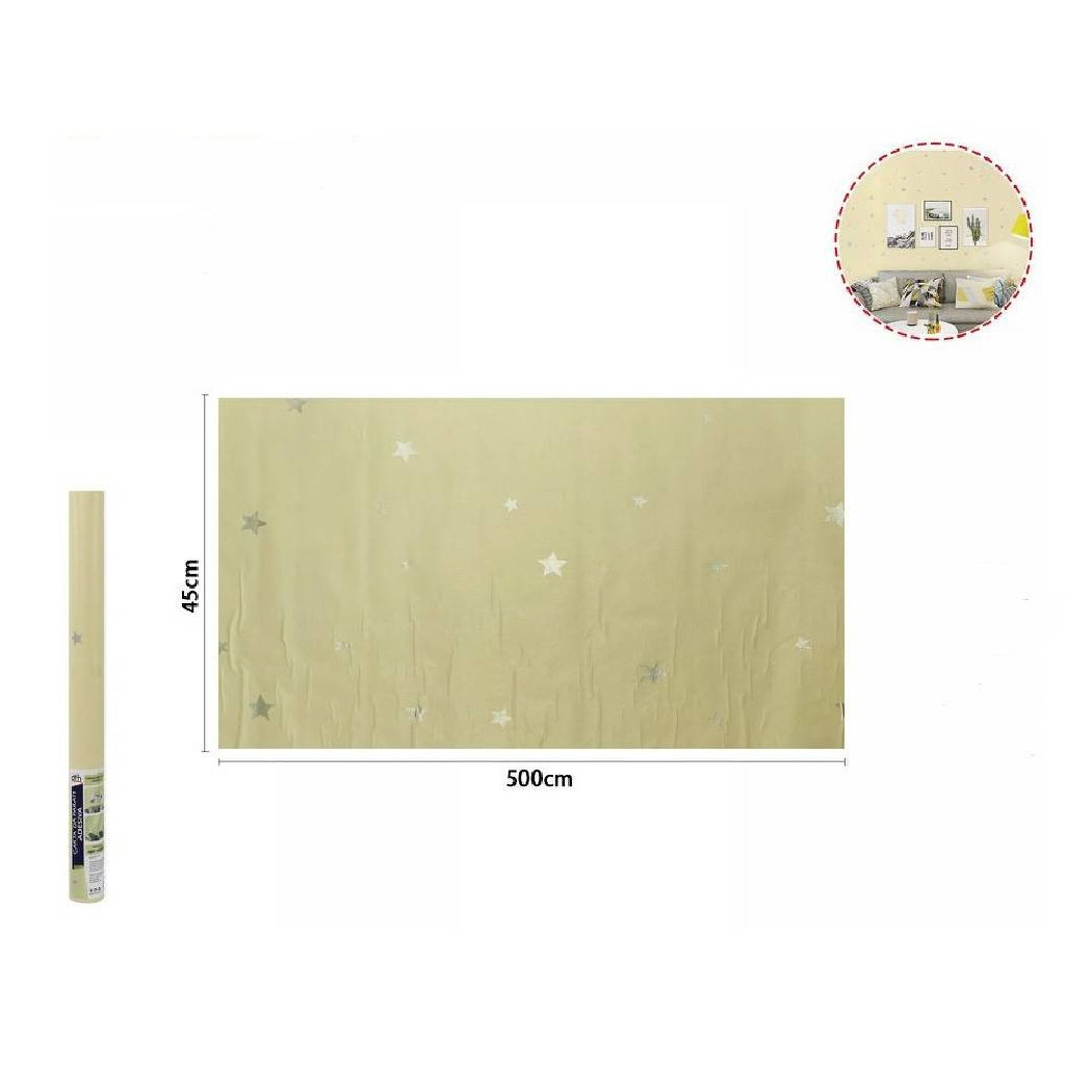 foto del prodotto trade shop rotolo pellicola adesiva gialla con stelle 45cm x 5mt mobili carta parati 71132 