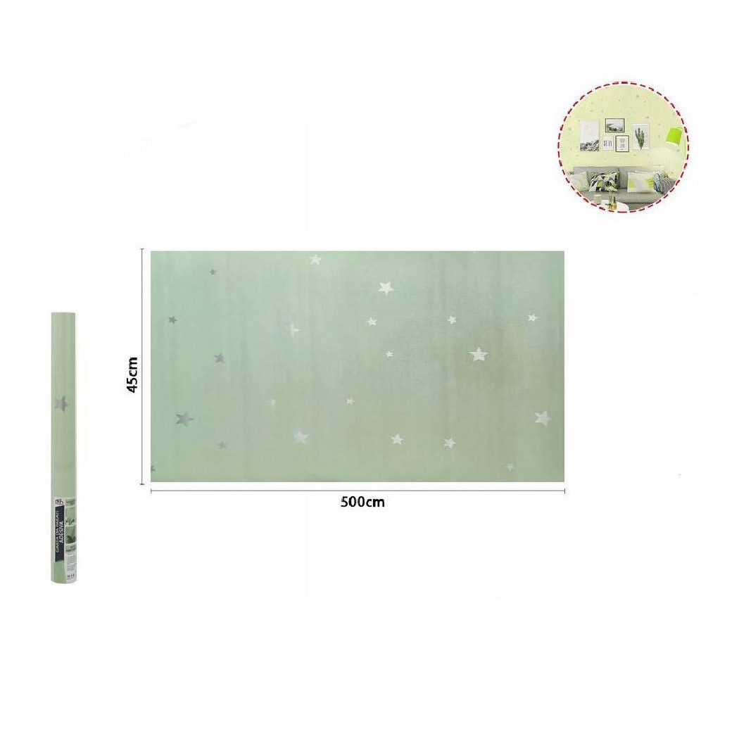 foto del prodotto trade shop rotolo pellicola adesiva verde con stelle 45cmx5mt mobili carta da parati 71133 
