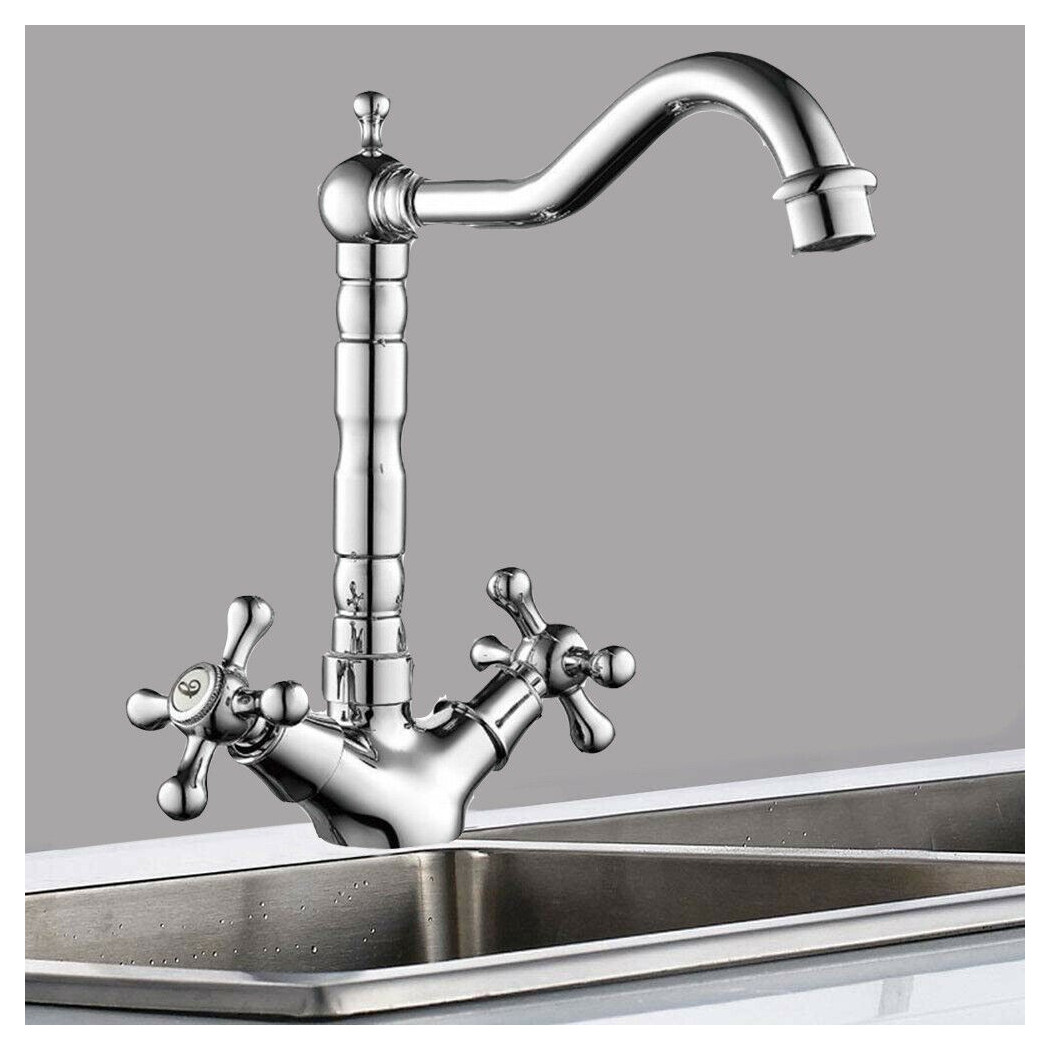 foto del prodotto trade shop rubinetto cucina lavabo doppio comando monoforo ottone cromato lucido miscelatore 