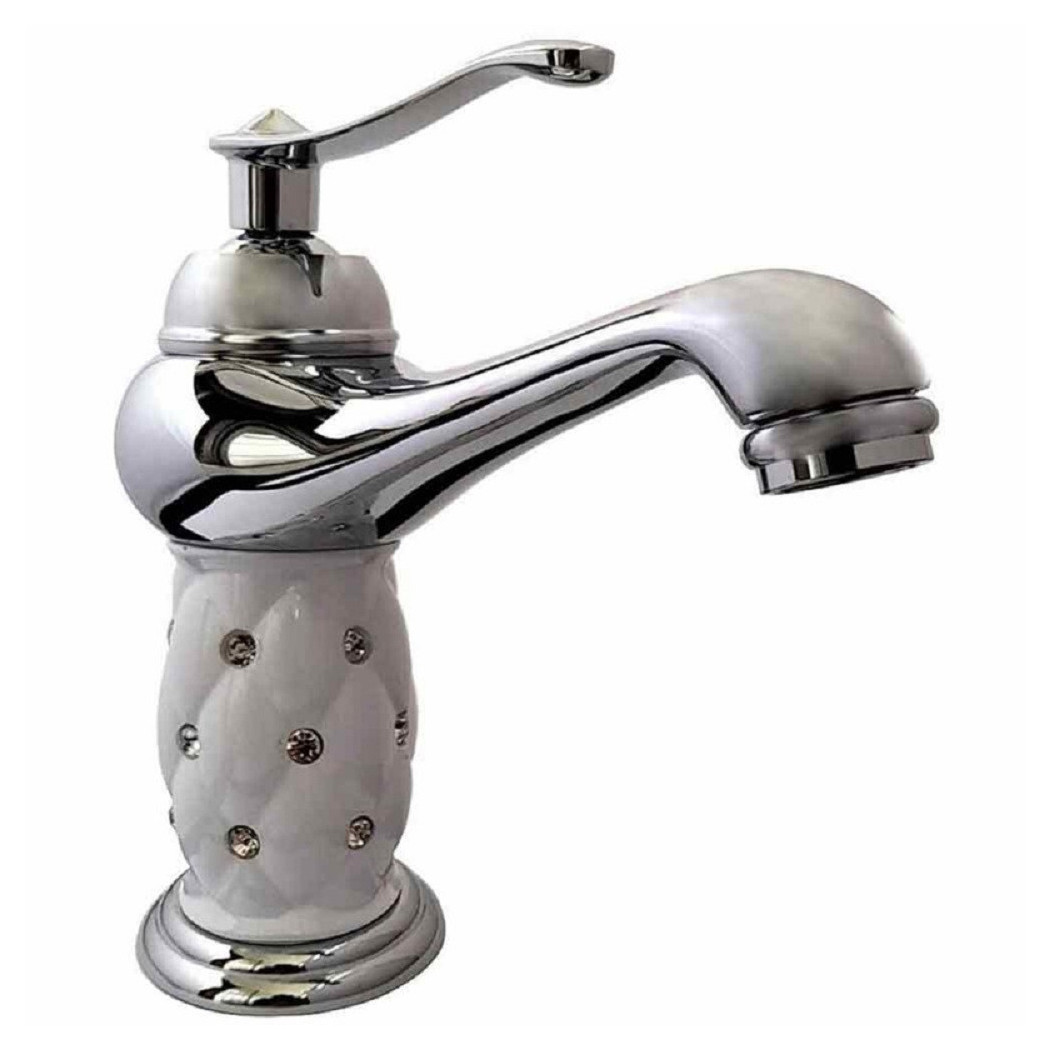 foto del prodotto trade shop rubinetto lavabo brillantini miscelatore bagno monoforo argento 52155 canna bassa 