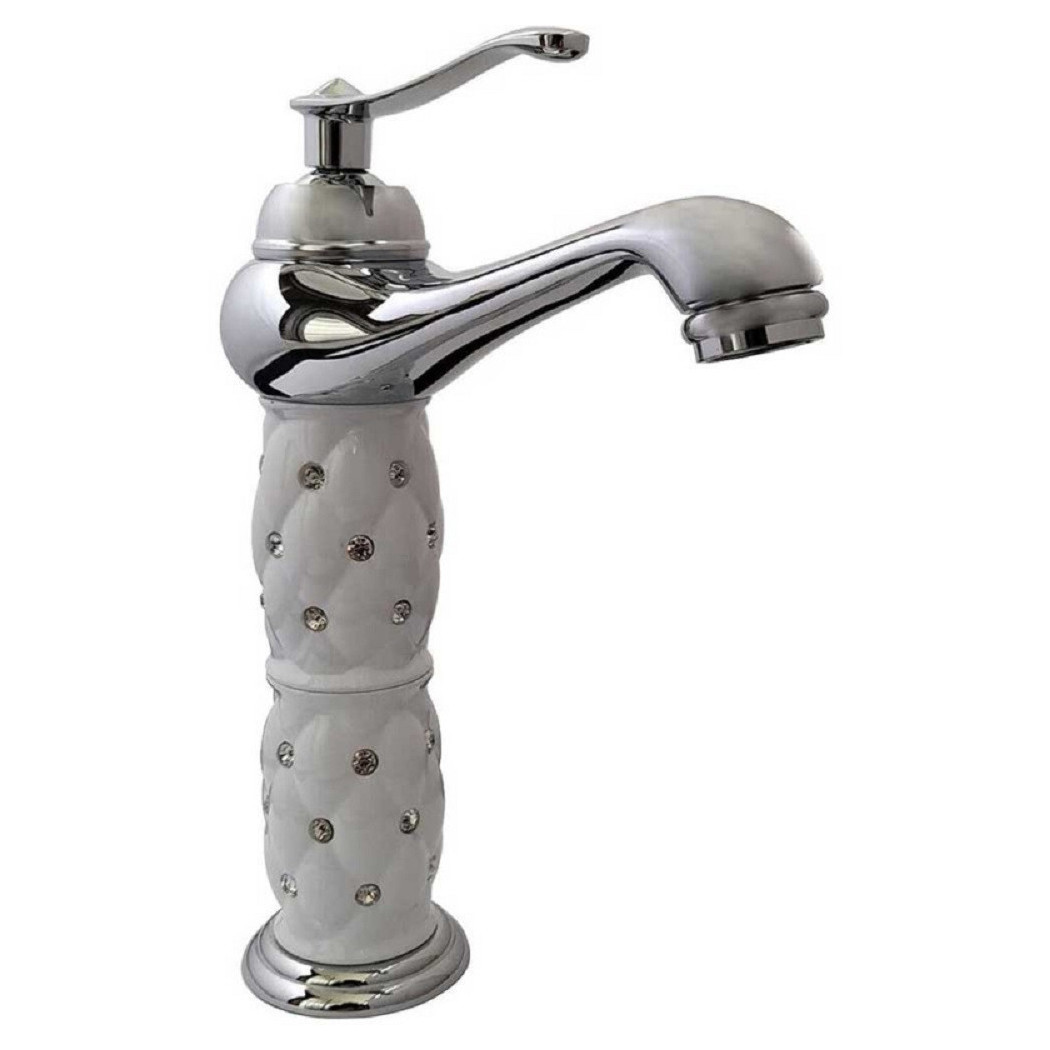 foto del prodotto trade shop rubinetto lavabo brillantini miscelatore bagno monoforo argento canna alta 52156 