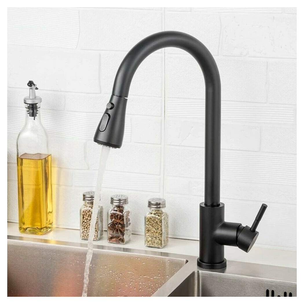foto del prodotto trade shop rubinetto miscelatore monocomando cucina con doccetta estraibile nero 79571 