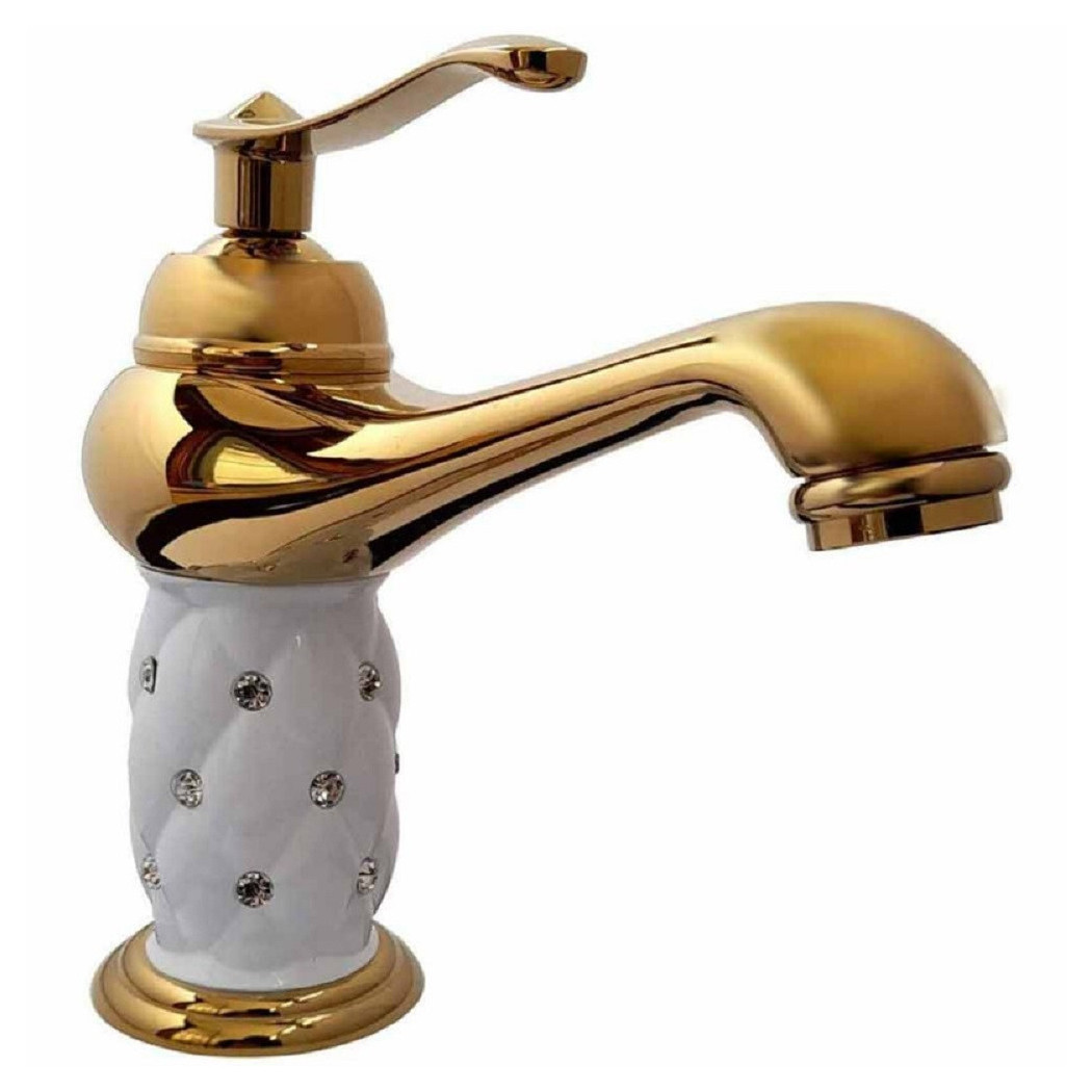 foto del prodotto trade shop rubinetto per lavabo con brillantini miscelatore bagno monoforo oro basso 52149 
