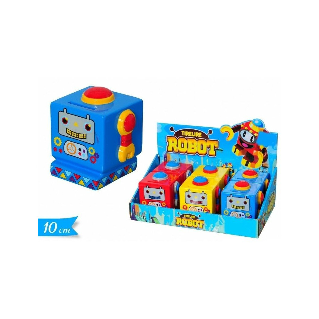 foto del prodotto trade shop salvadanaio a forma di robot 10x10cm in ceramica porta soldi monete per bambini 