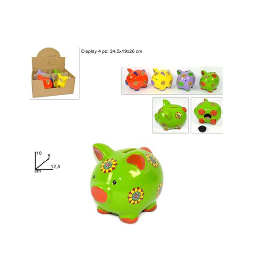 foto del prodotto trade shop salvadanaio maialino colorato 10cm in ceramica monete porta soldi 
