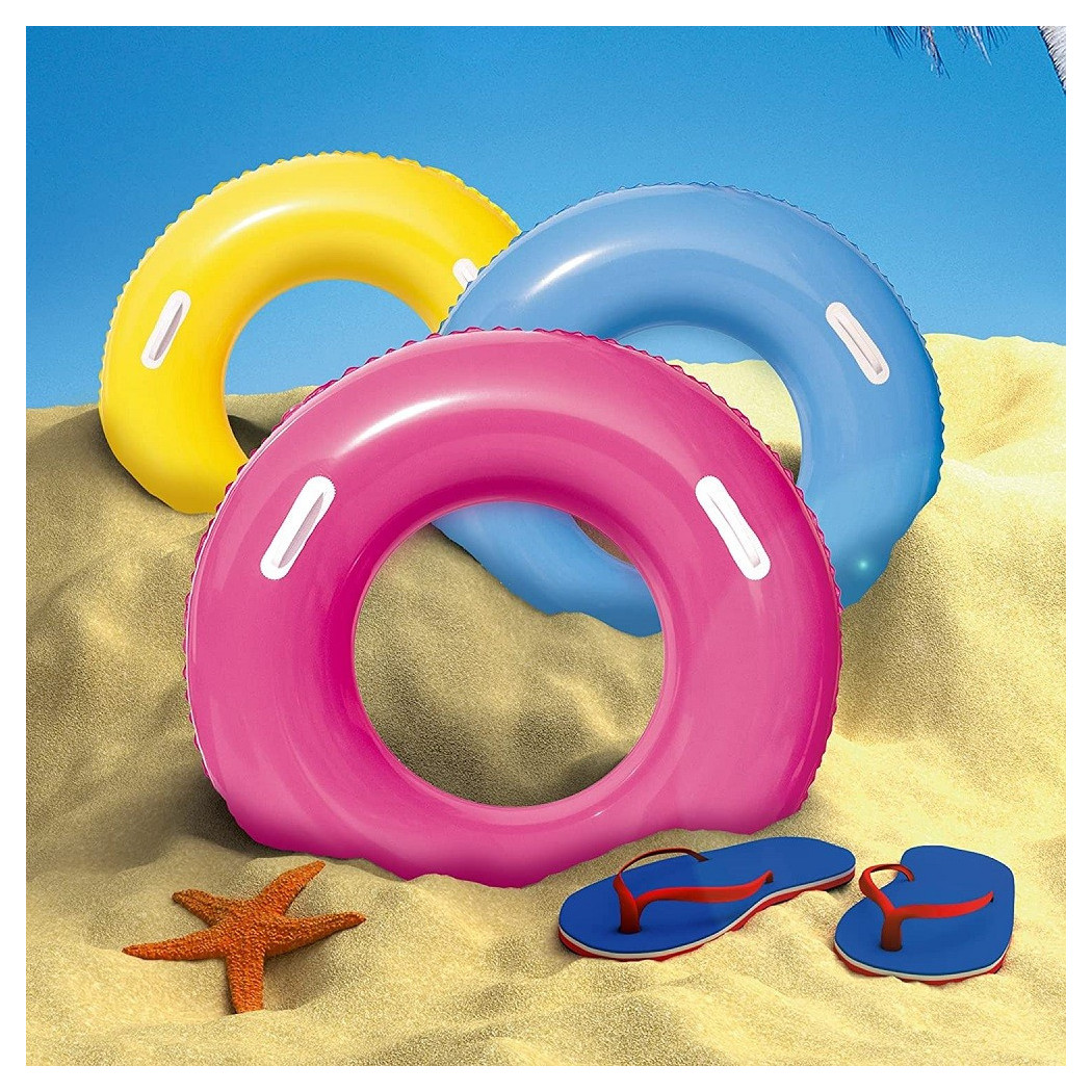 foto del prodotto trade shop salvagente colorato ciambella con maniglie 36084 per mare piscina 91 cm 3 colori 