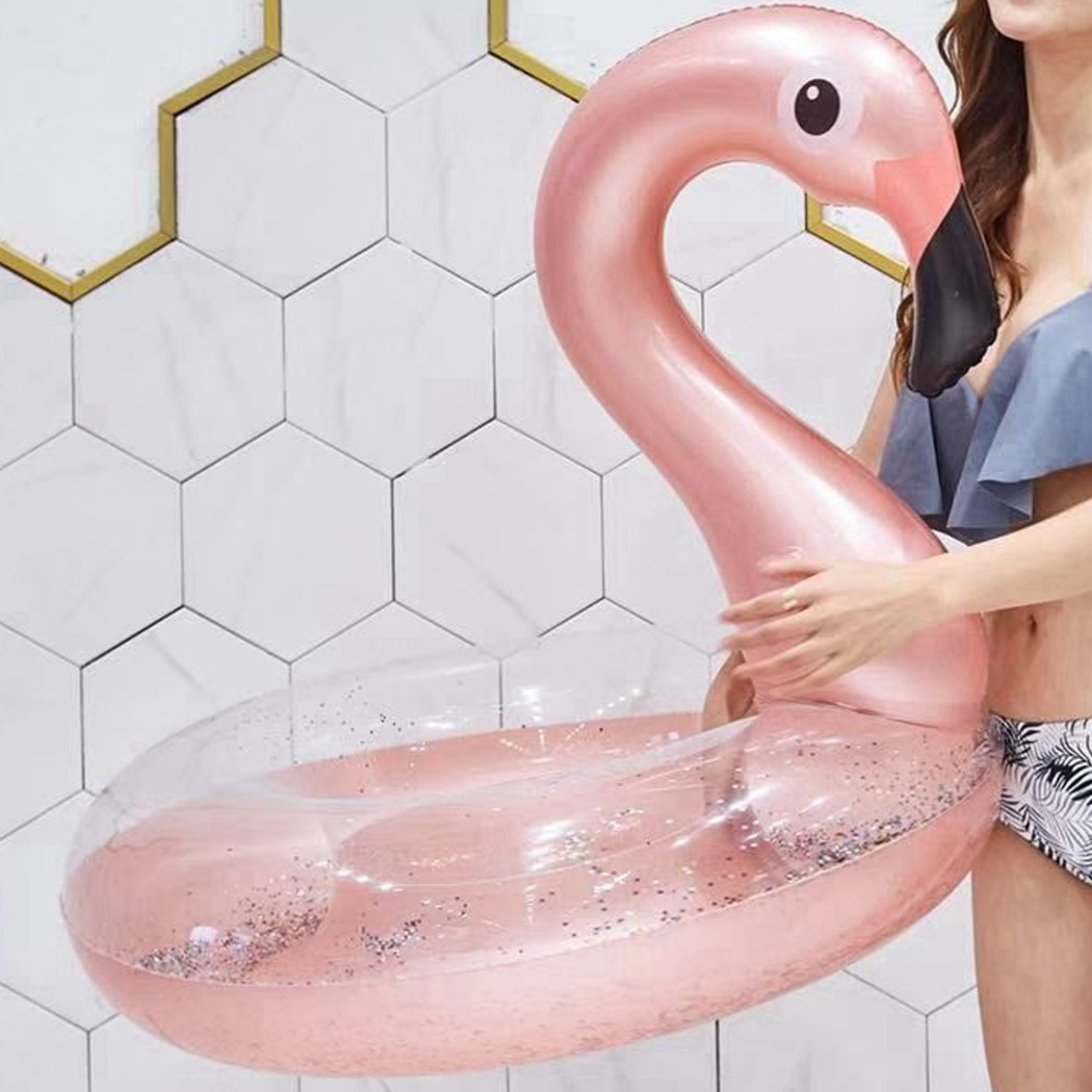 foto del prodotto trade shop salvagente gonfiabile fenicottero rosa glitterato ciambella mare diametro 90 cm 
