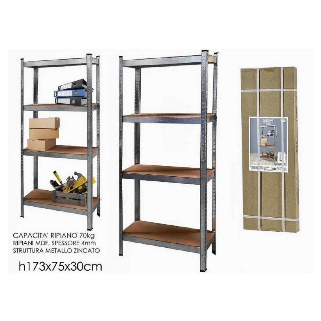 foto del prodotto trade shop scaffale in metallo zincato 4 ripiani fino a 240kg antiruggine 173 x 75 x 30 cm 
