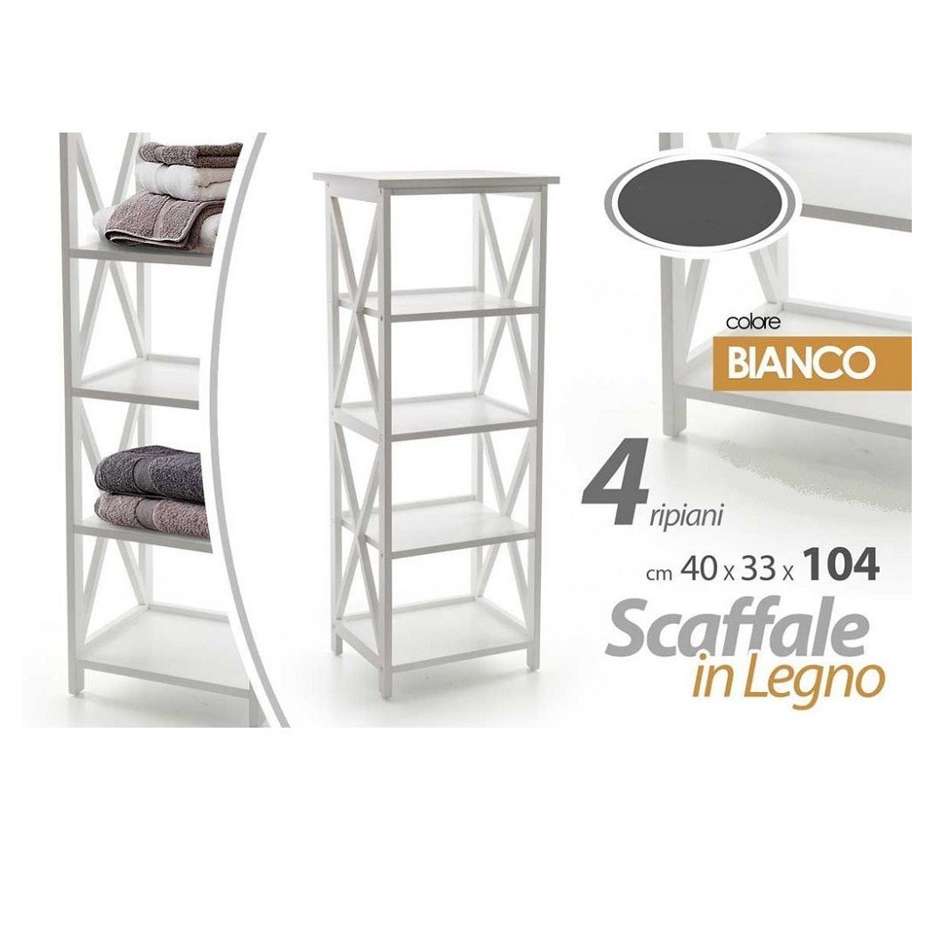 foto del prodotto trade shop - scaffale mobile a 4 ripiani mensole in legno colore bianco 40x33x104 cm 788253 -