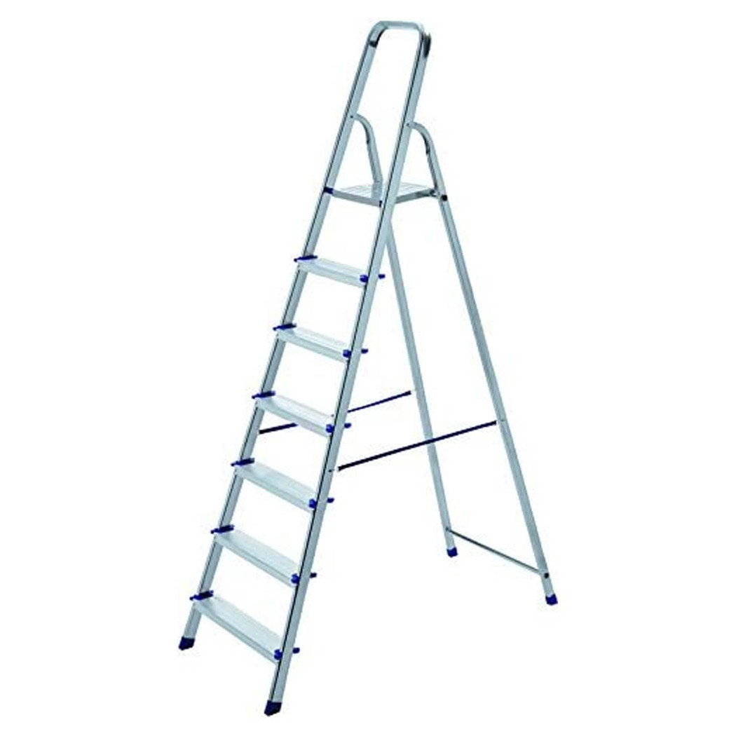 foto del prodotto trade shop scala scaletta pieghevole 7 gradini antiscivolo scaletto in alluminio max 150kg 