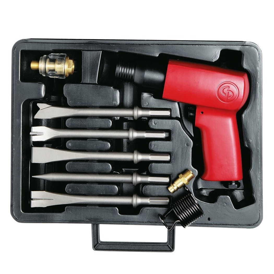 foto del prodotto trade shop scalpellatore ad aria martelletto pneumatico completo di 5 scalpelli demolitore 