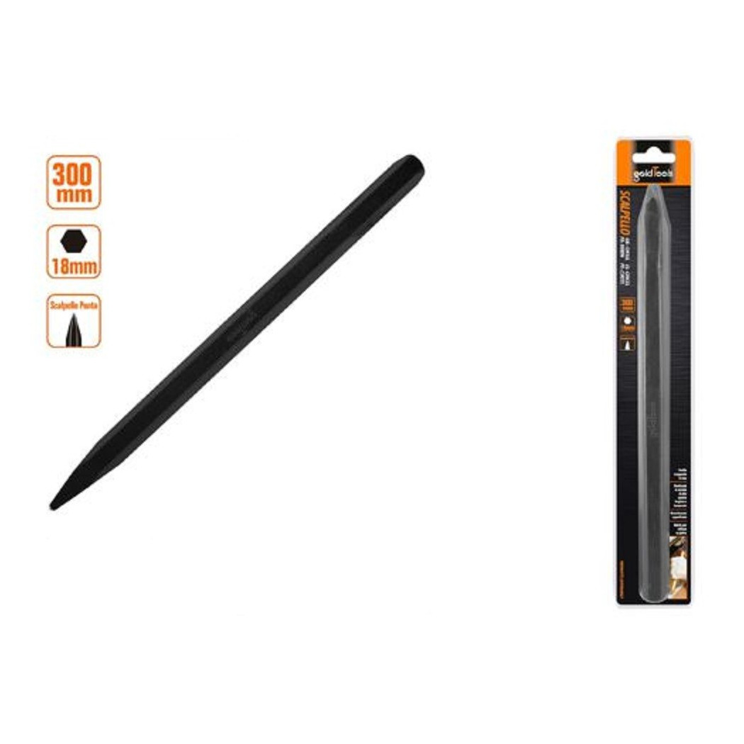 foto del prodotto trade shop - scalpello a punta attacco esagonale in acciaio 300x18mm utilizzo su pietra 57021 -