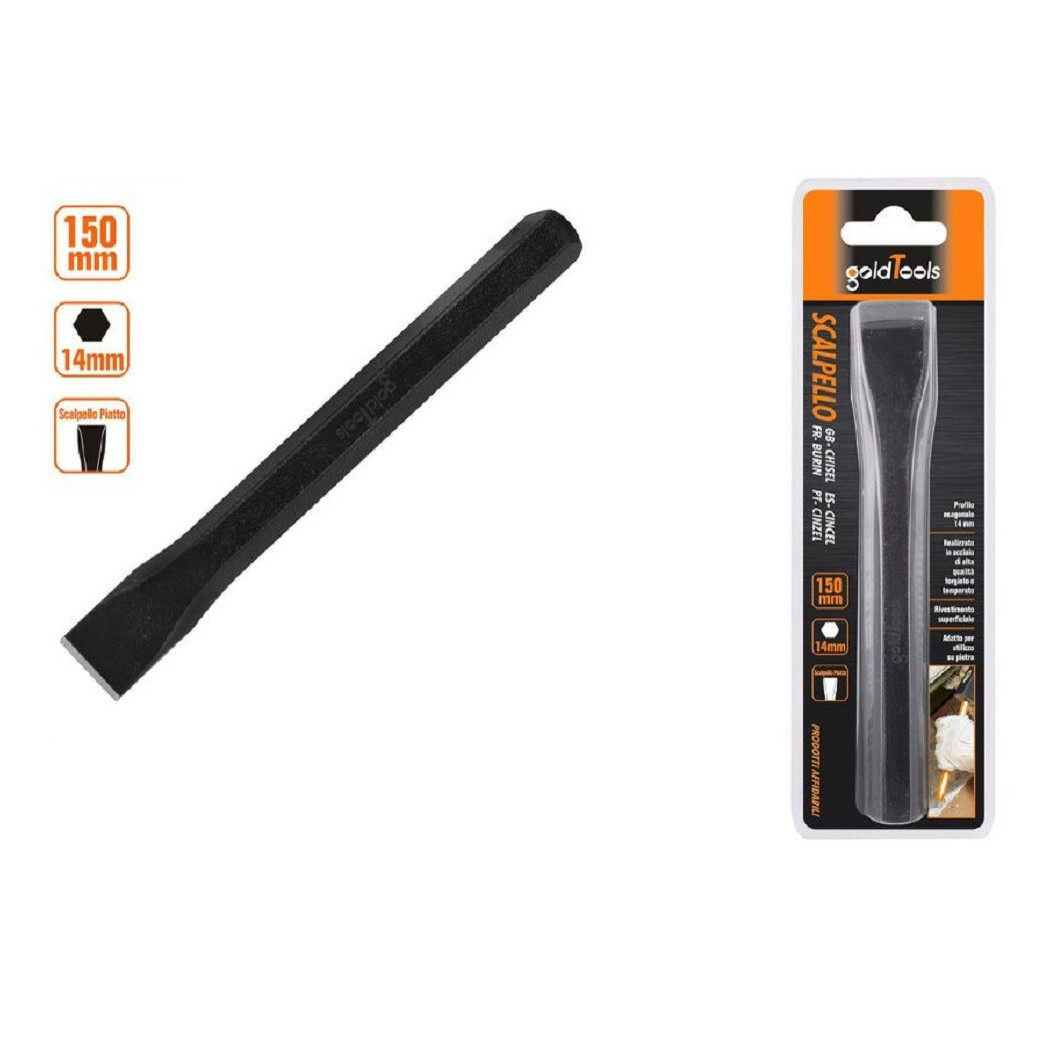 foto del prodotto trade shop - scalpello piatto attacco esagonale in acciaio 150x14mm utilizzo su pietra 57014 -
