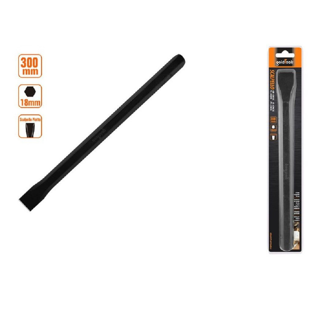 foto del prodotto trade shop - scalpello piatto attacco esagonale in acciaio 300x18 mm utilizzo su pietra 57017 -
