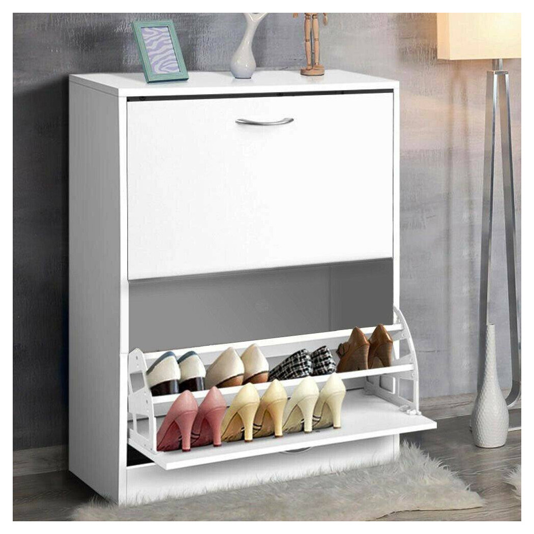 foto del prodotto trade shop scarpiera 2 ante ripiani doppia profondita in melamina 63x24x80cm colore bianco 