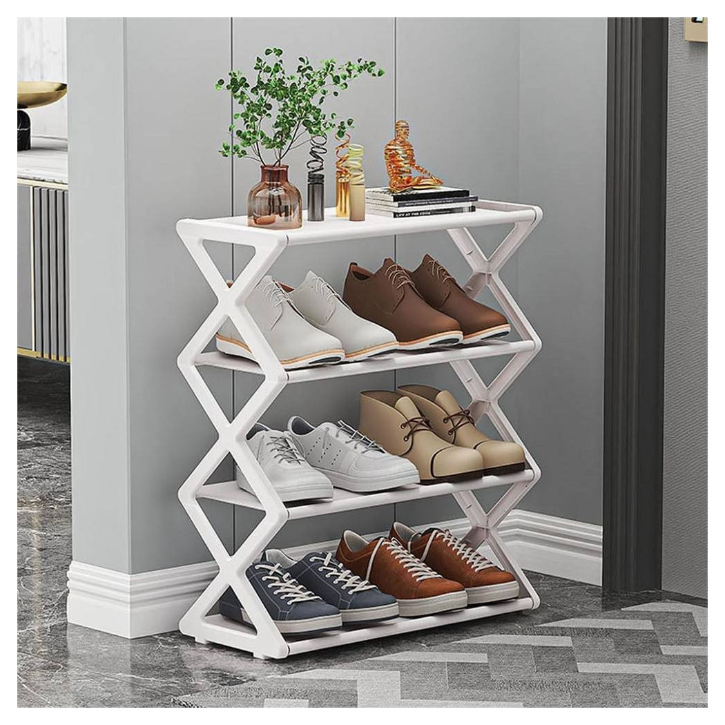 foto del prodotto trade shop scarpiera a x custodia multifunzionale in acciaio portascarpe staccabile bianco 
