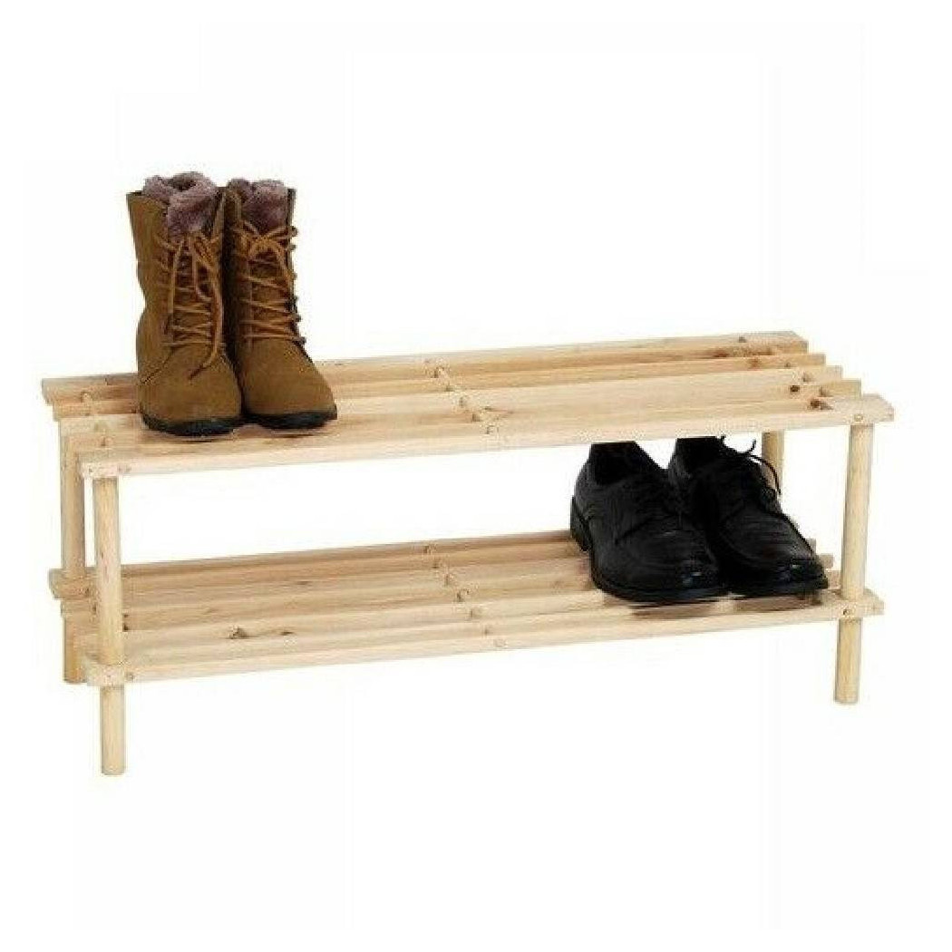 foto del prodotto trade shop scarpiera porta scarpe 2 ripiani piani in legno scaffale mobile legno 