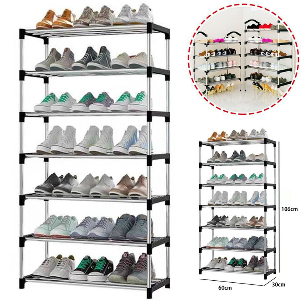 foto del prodotto trade shop scarpiera scaffale casa multiuso 7 ripiani in metallo salvaspazio 60x30x106cm 