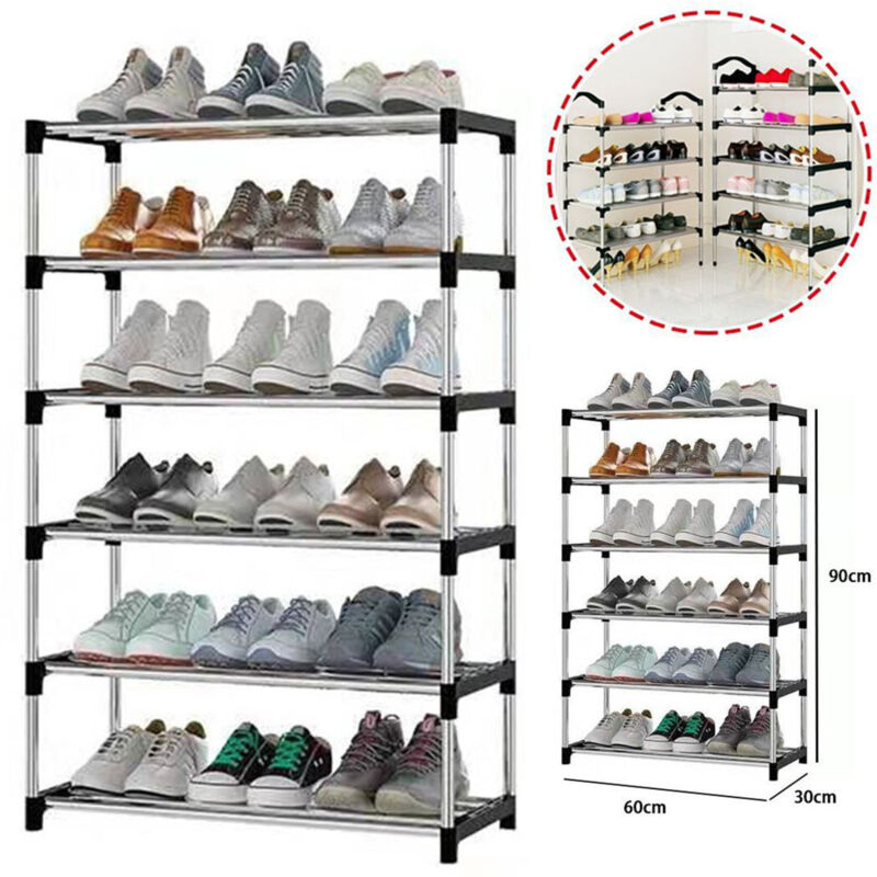 foto del prodotto trade shop scarpiera scaffale multiuso 6 ripiani salvaspazio metallo impilabile 60x30x90cm 
