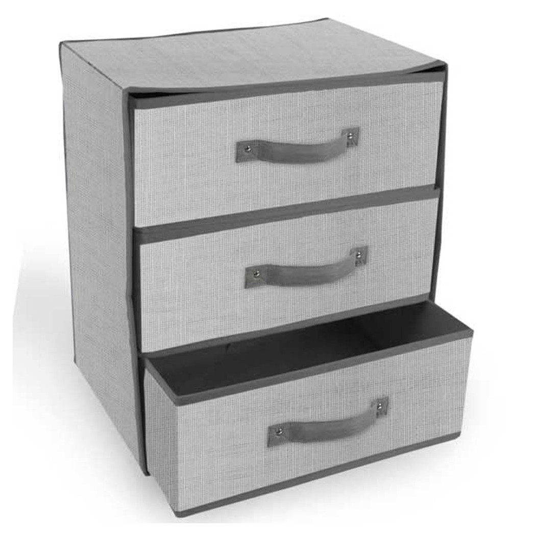 foto del prodotto trade shop scatola contenitore cassettiera in tnt a 3 cassetti salvaspazio pieghevole 30x36 