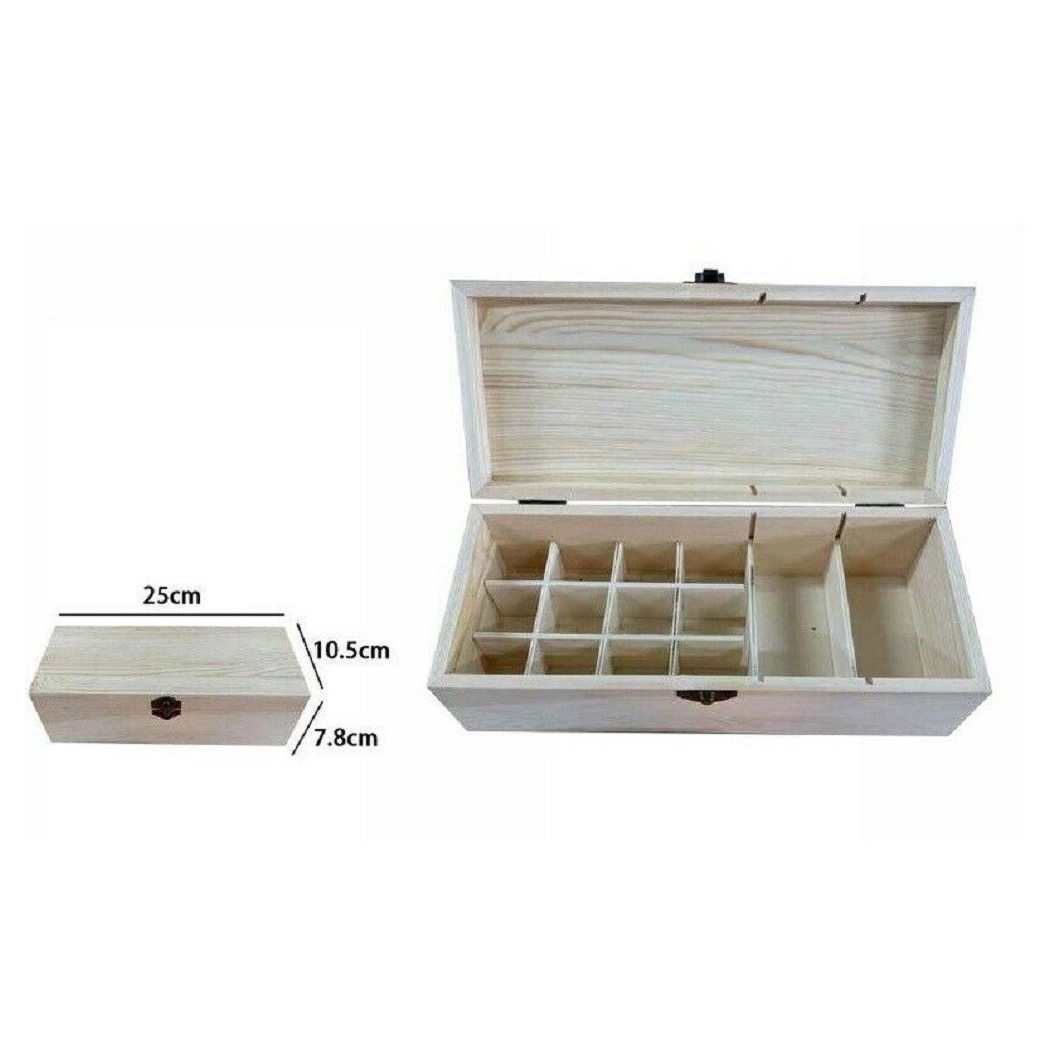 foto del prodotto trade shop scatola contenitore in legno naturale 14 scomparti decoupage 25x10,5x7,8cm 