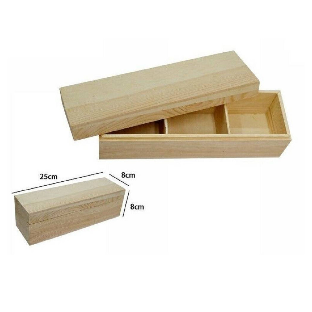 foto del prodotto trade shop scatola contenitore in legno naturale 3 scomparti decoupage 25x8x8cm 
