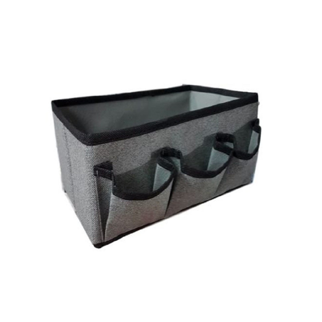 foto del prodotto trade shop scatola contenitore in tessuto 25x15x12cm con 3 tasche portaoggetti organizer 