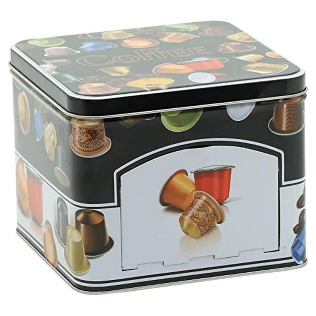 foto del prodotto trade shop scatola in latta quadrato per prodotti alimentari cialde elegante decorativo 