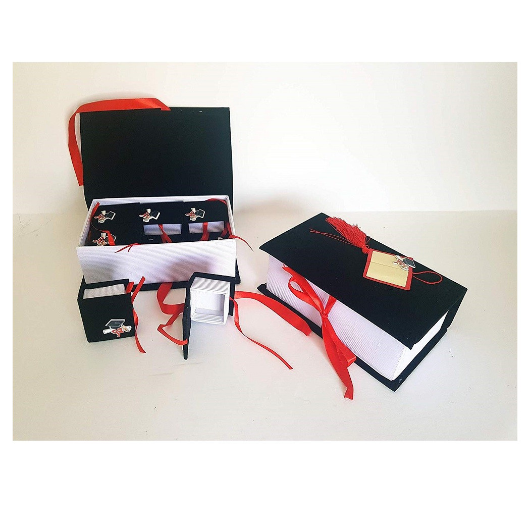foto del prodotto trade shop scatola libro con 12pz bomboniera bomboniere cappello tesi scatolina portaconfetti laurea 