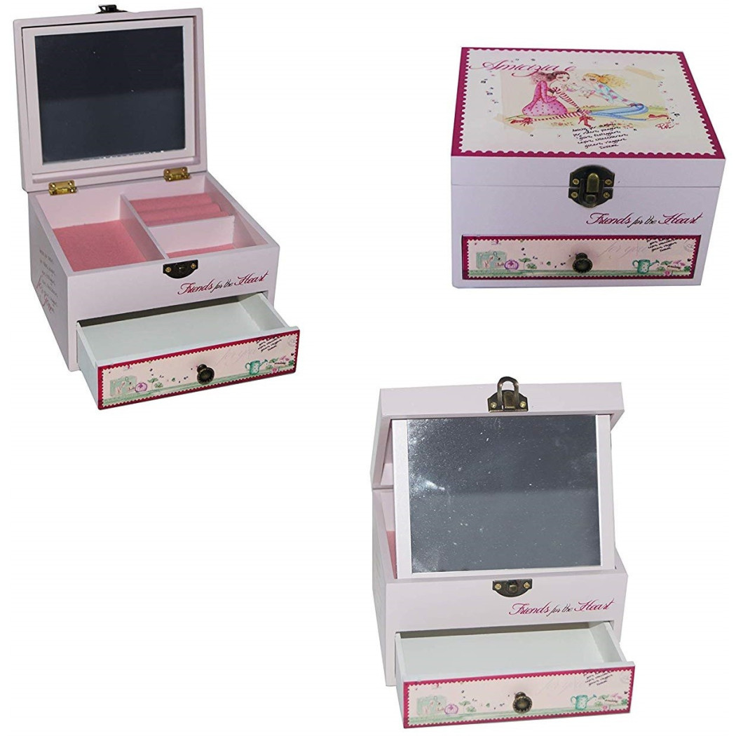 foto del prodotto trade shop scatola portagioie amicizia jh514 porta gioielli 16x14x10cm cassetto specchio 