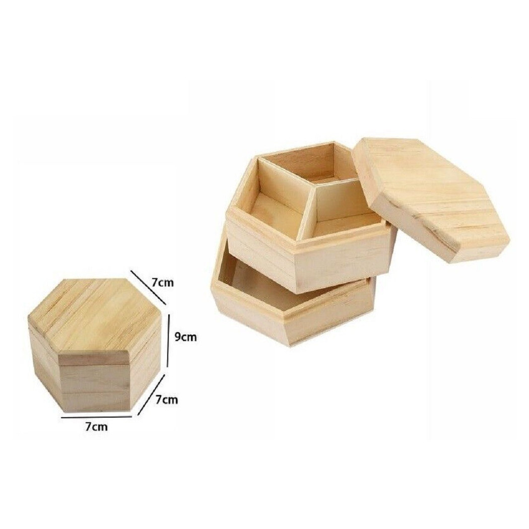 foto del prodotto trade shop scatola portagioie esagono in legno con bacheca 2 piani posti scomparti 74020a 