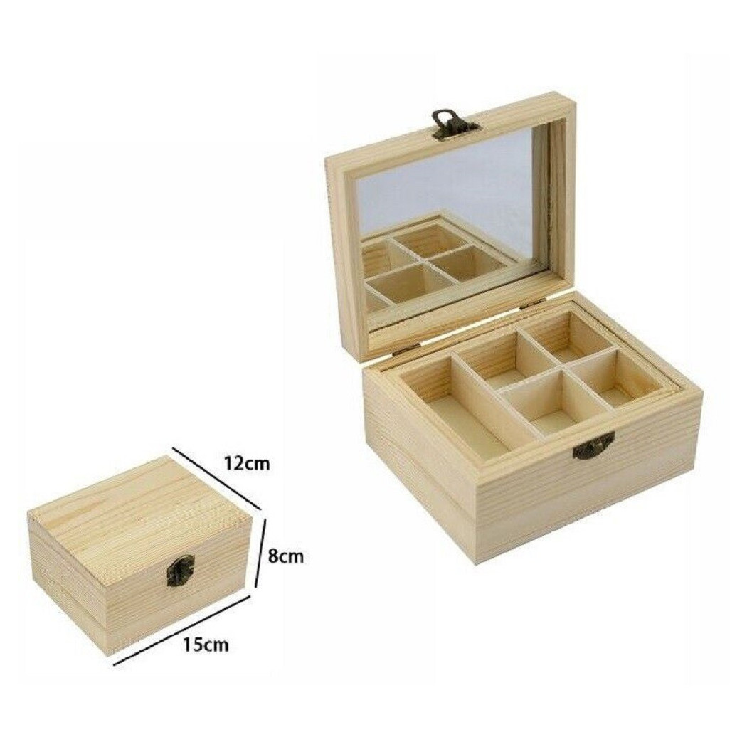 foto del prodotto trade shop scatola portagioie in legno con specchio 5 posti scomparti 74022a ly 10658 
