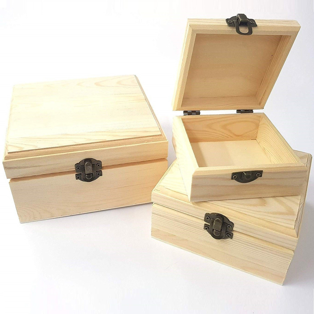 foto del prodotto trade shop scatole matrioska scatola 3 pezzi quadrato 53152 legno portagioie minuterie 