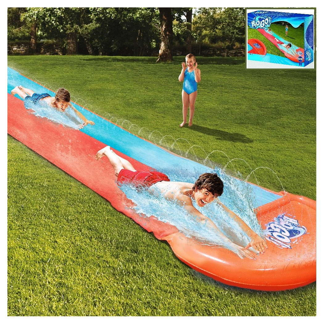foto del prodotto trade shop scivolo acquatico giardino pista 5,49mt rampa lancio e spruzzo 2 posti 