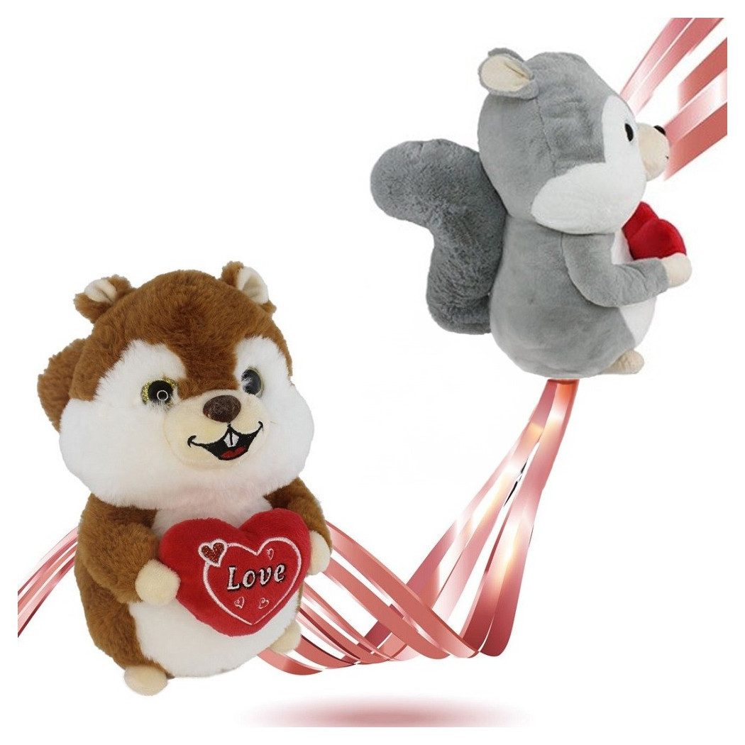 foto del prodotto trade shop scoiattolo peluche con cuore scritta love 22cm san valentino 2 colori ass. 92478 