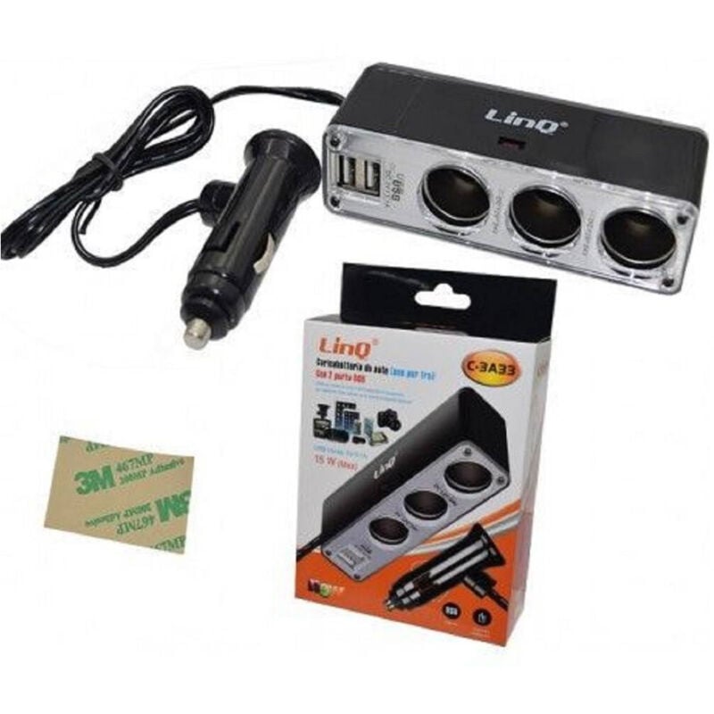 foto del prodotto trade shop sdoppiatore adattatore 3in1 presa accendisigari per auto 2 porte usb 15w c 3a33 