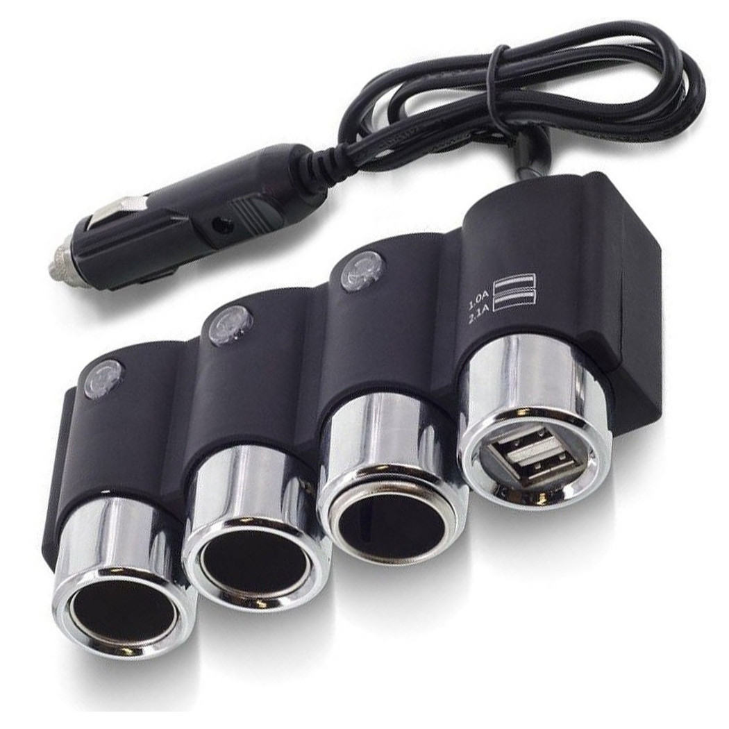foto del prodotto trade shop sdoppiatore presa accendisigari 3 posti 2 porte usb carica batteria 120w ic 1503 