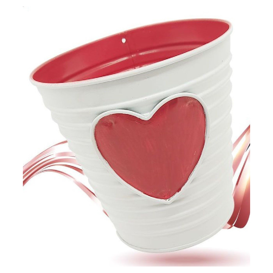 foto del prodotto trade shop secchiello decorativo cuore rosso in latta 14 cm idea regalo san valentino 92287 