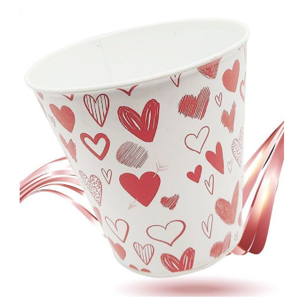 foto del prodotto trade shop secchiello decorativo in latta con cuori rosso bianco 14cm san valentino 92263 