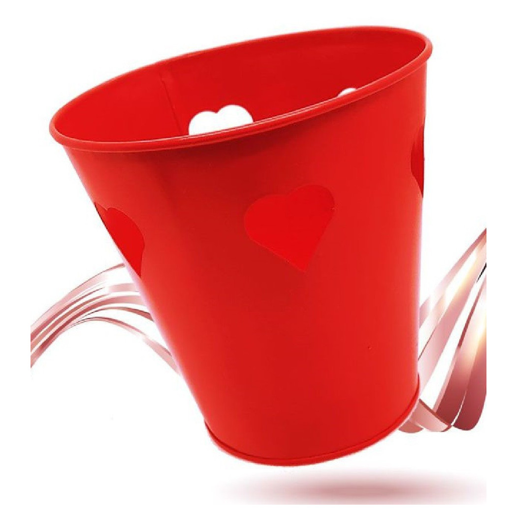 foto del prodotto trade shop secchiello decorativo rosso in latta 14 cm cuori idea regalo san valentino 92294 