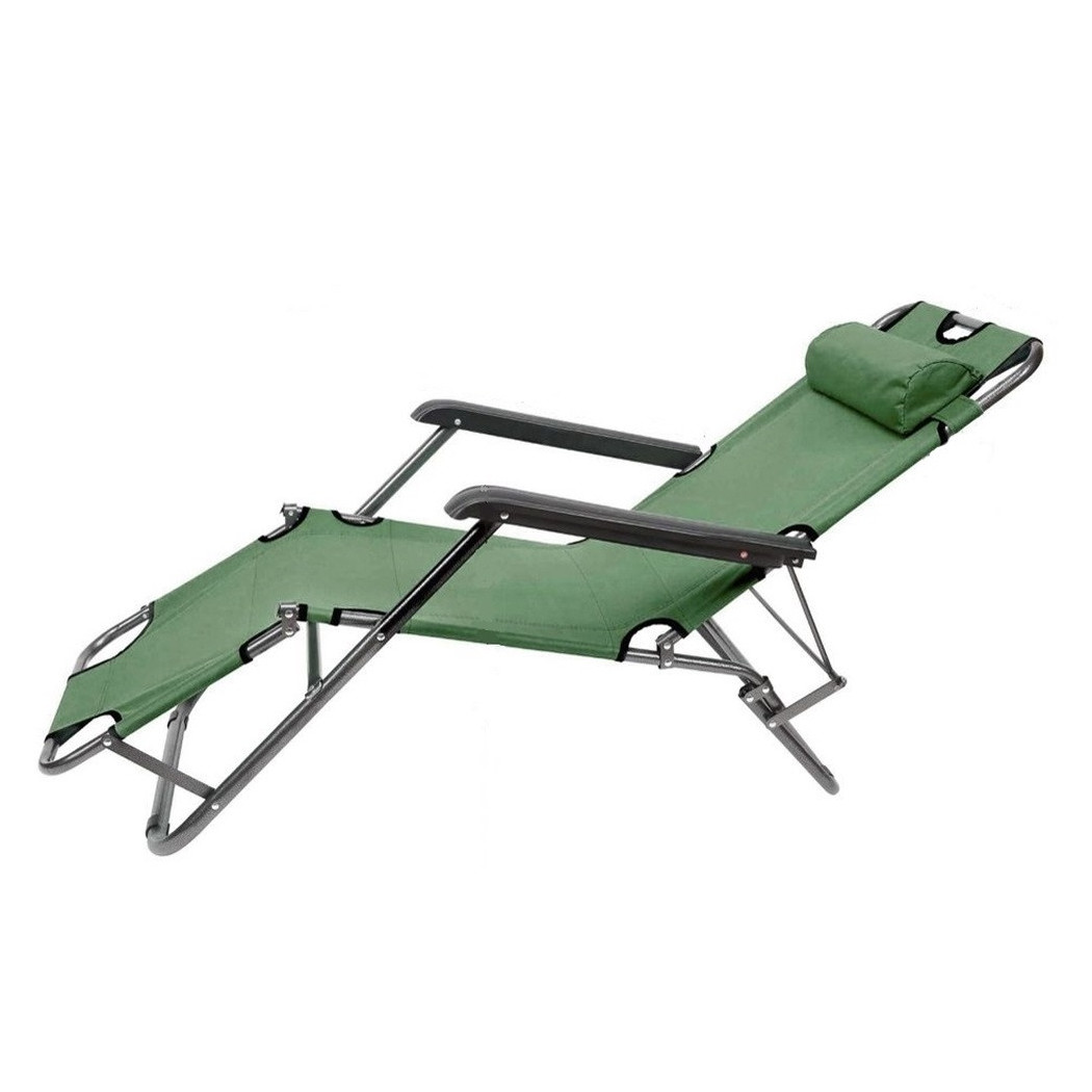 foto del prodotto trade shop sedia a sdraio lettino pieghevole reclinabile in metallo con poggiatesta verde 017053 
