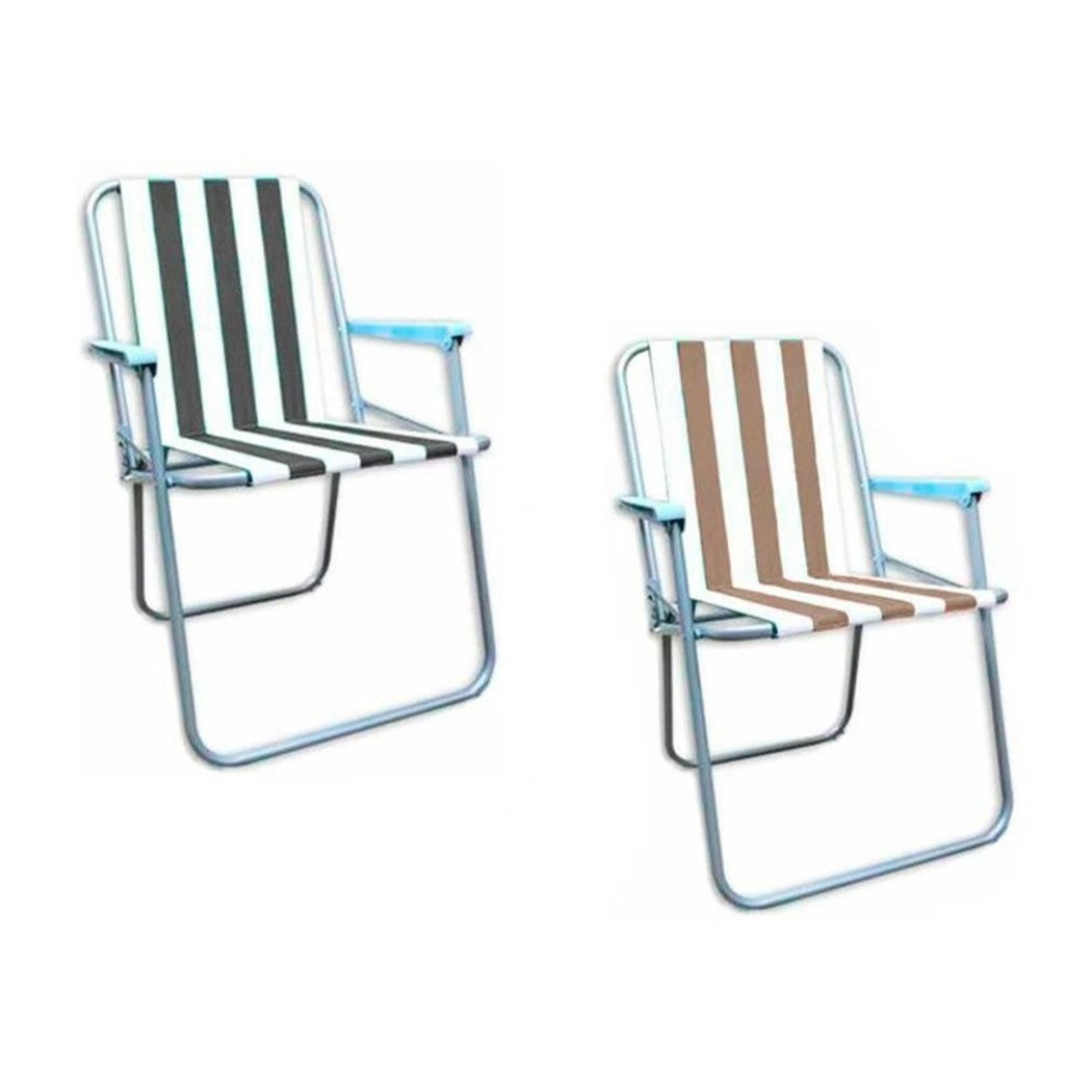foto del prodotto trade shop sedia spiaggina relax in ferro tessuto oxford decoro a righe 2 colori 52x47x75cm 285018 