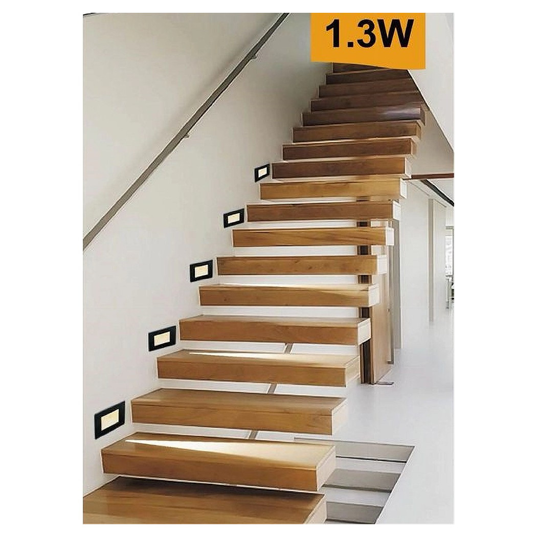 foto del prodotto trade shop segnapasso placca nera muro sensore movimento pir 1,3 w cassetta 503 xggyd 001n bianco caldo 
