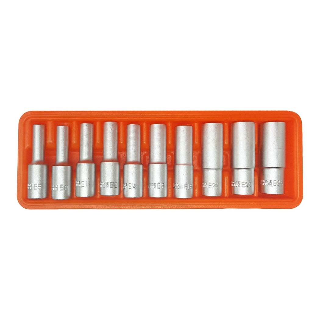 foto del prodotto trade shop set 10 bussole torx femmina 1 2 quot lunghe e8 e10 e11 e12 e14 e16 e18 e20 e22 e24 
