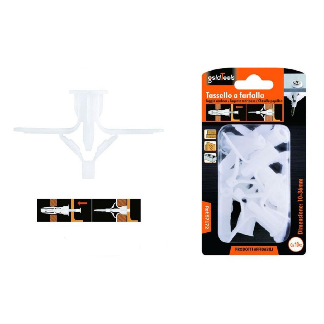 foto del prodotto trade shop - set 10 pezzi tasselli tassello a farfalla espansione a molla 10-36 mm viti 57172 -